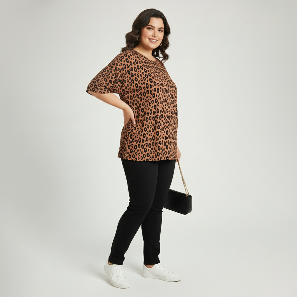 Animal Print Drop-Shoulder Short Sleeve Top