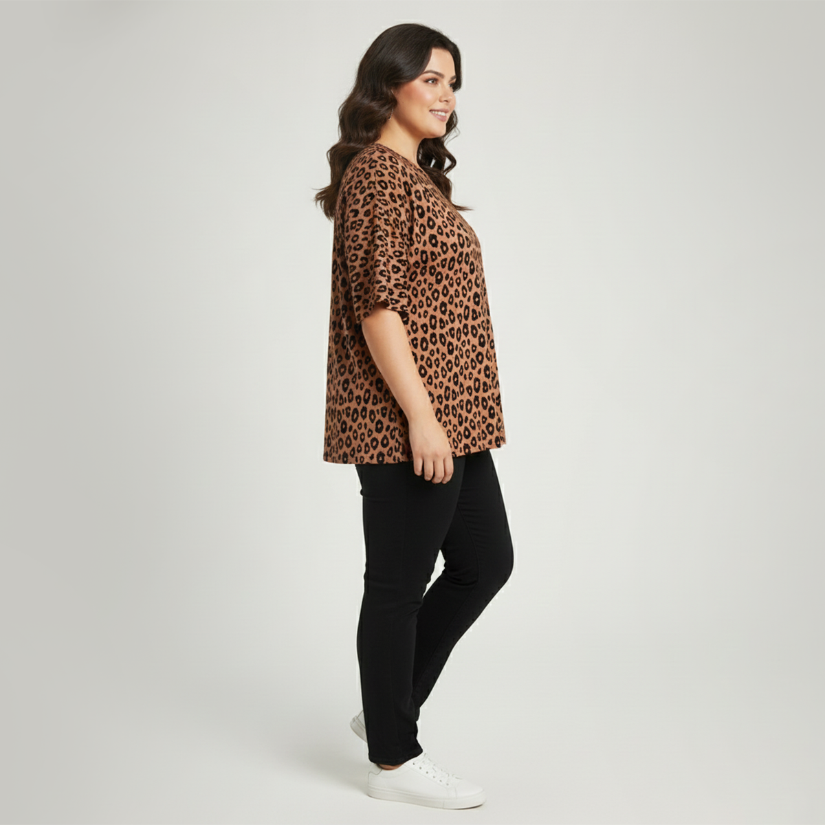 Animal Print Drop-Shoulder Short Sleeve Top