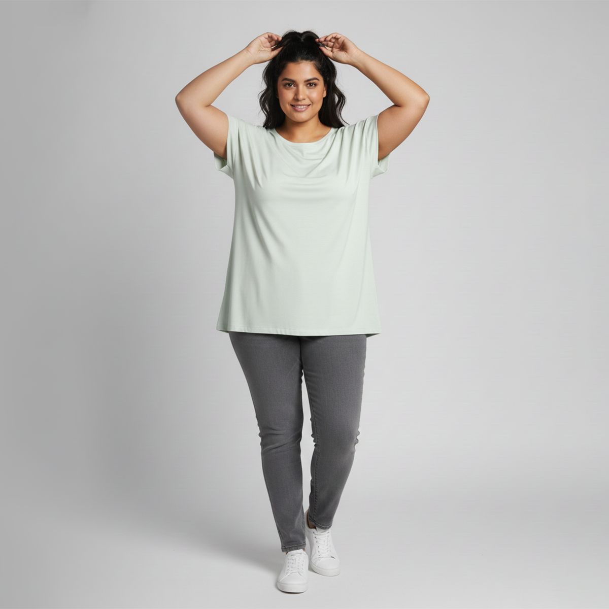 Pastel Green Viscose Lycra Cap Sleeve Solid T-Shirt