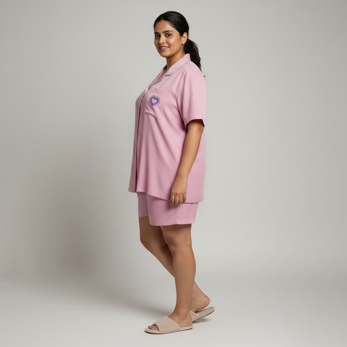 Pink Solid Short Sleeve Rayon Nightwear Set