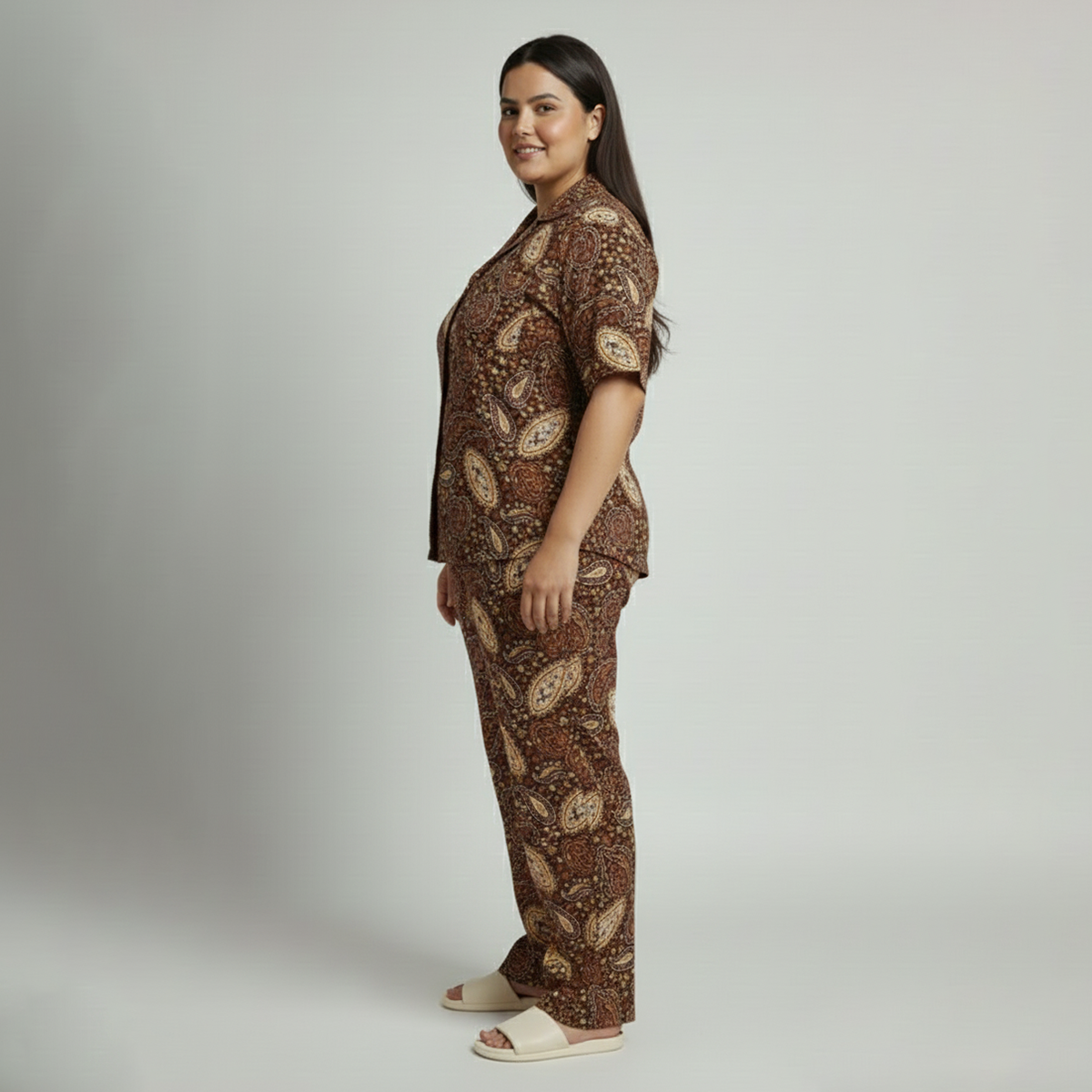 Brown Paisley Short Sleeve Rayon PJ Set