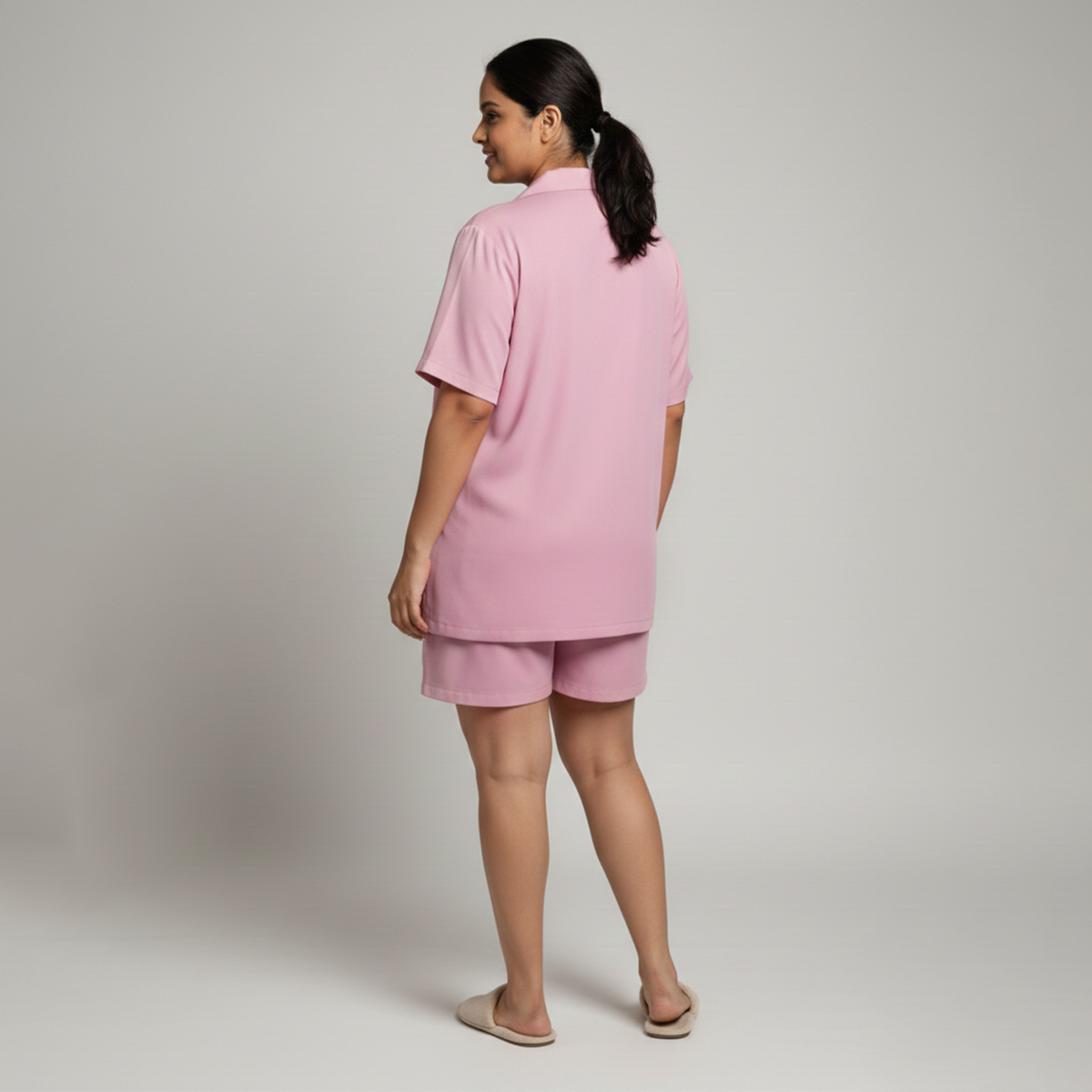 Pink Solid Short Sleeve Rayon Nightwear Set