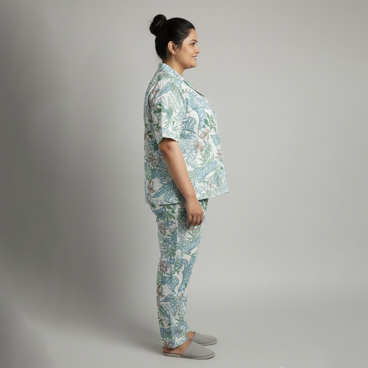 White Floral Short Sleeve Rayon PJ Set