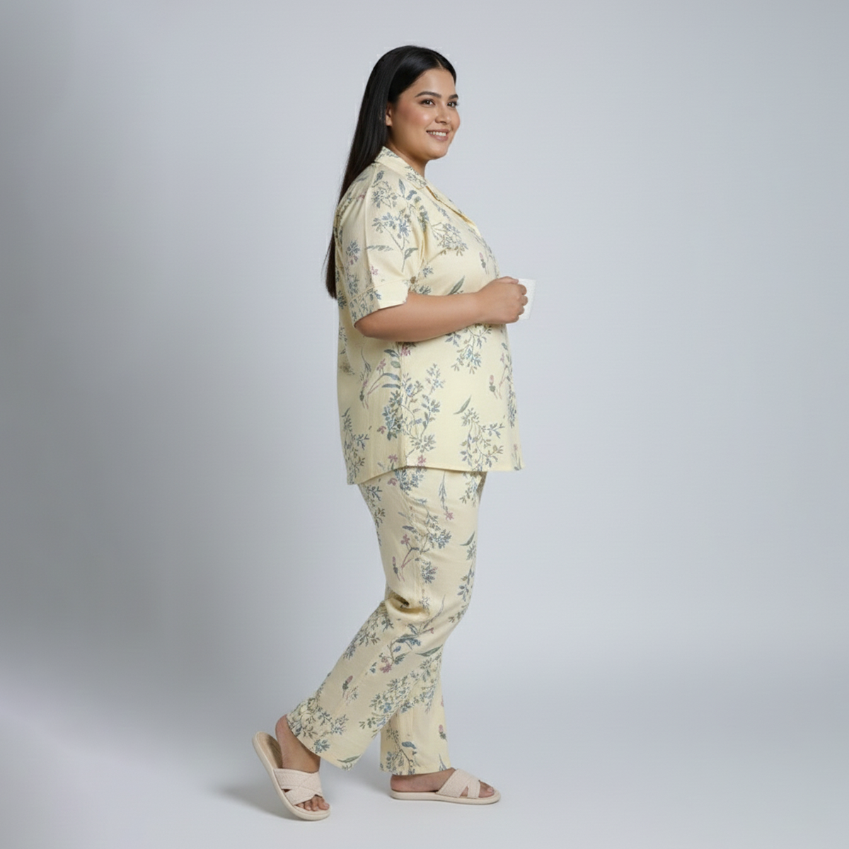 Yellow Floral Short Sleeve Rayon PJ Set