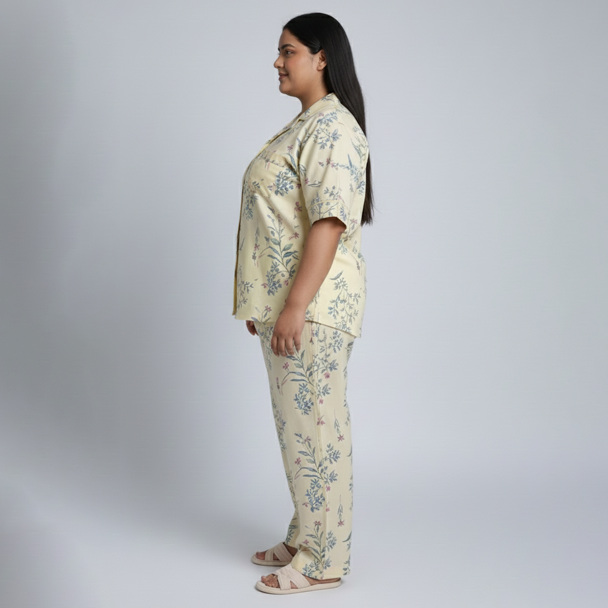 Yellow Floral Short Sleeve Rayon PJ Set