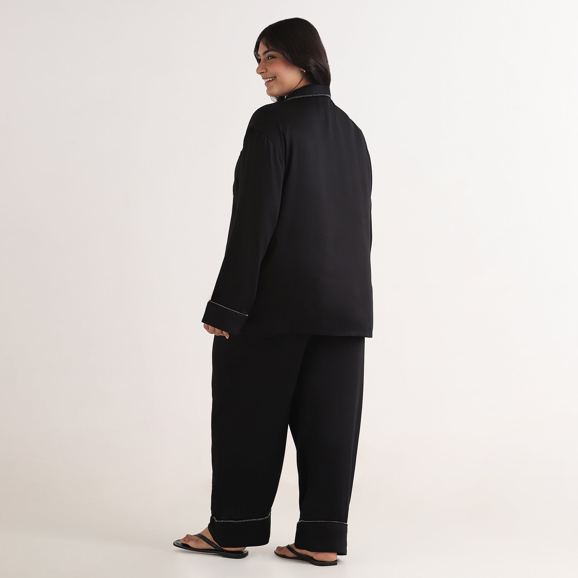 Black Rhinestone Embellished PJ Set