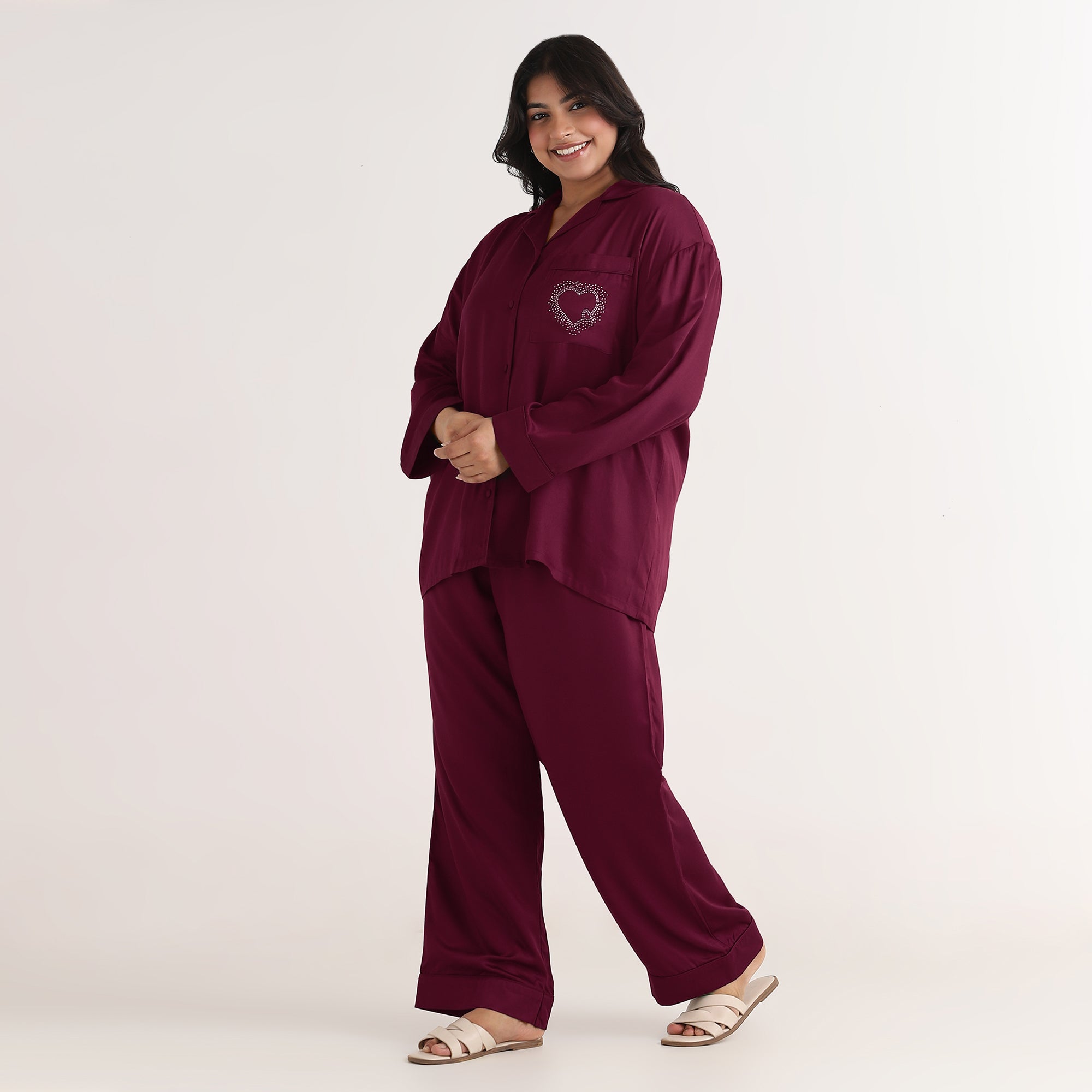Wine Heart Embellished PJ Set