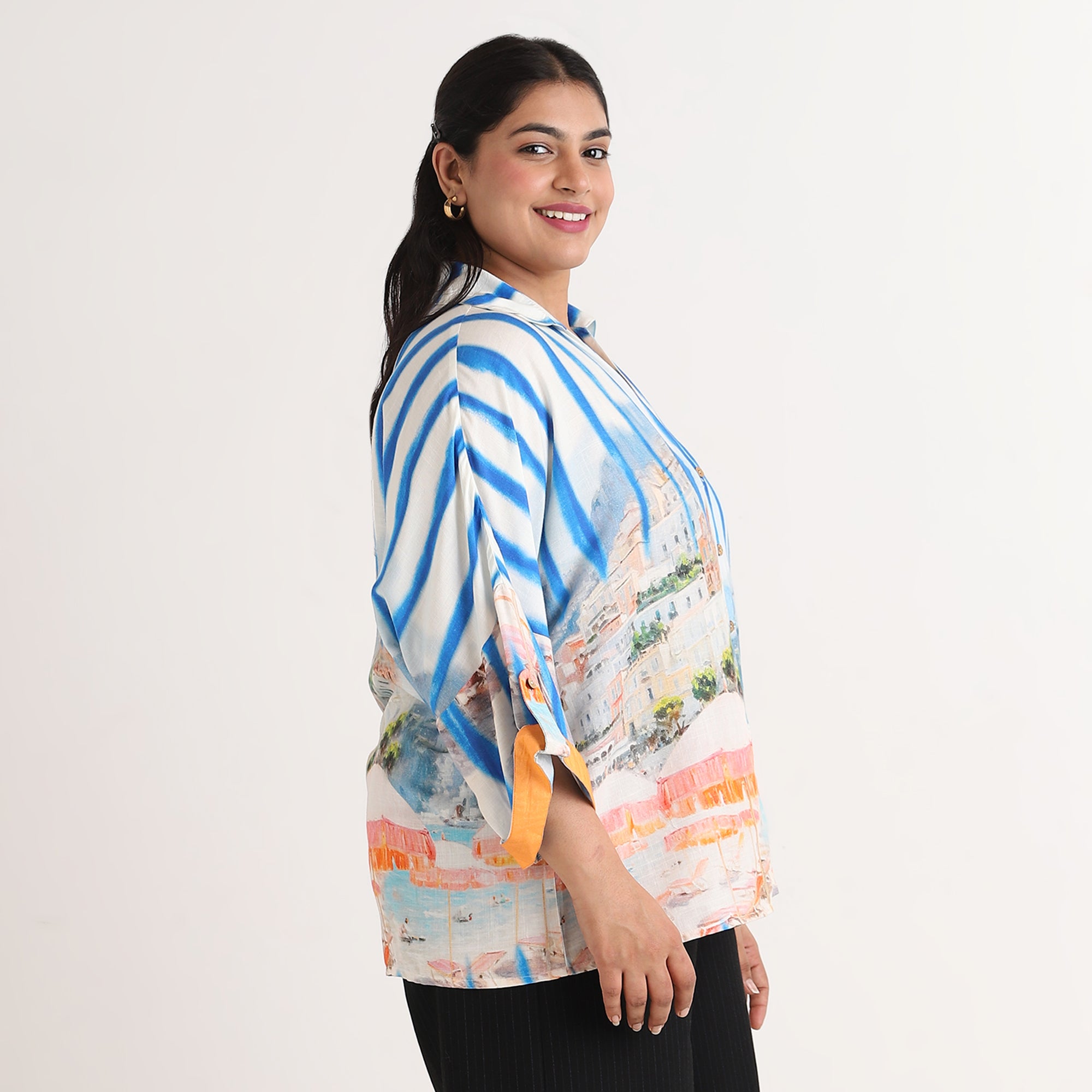 Blue Landscape Print oversized shirt