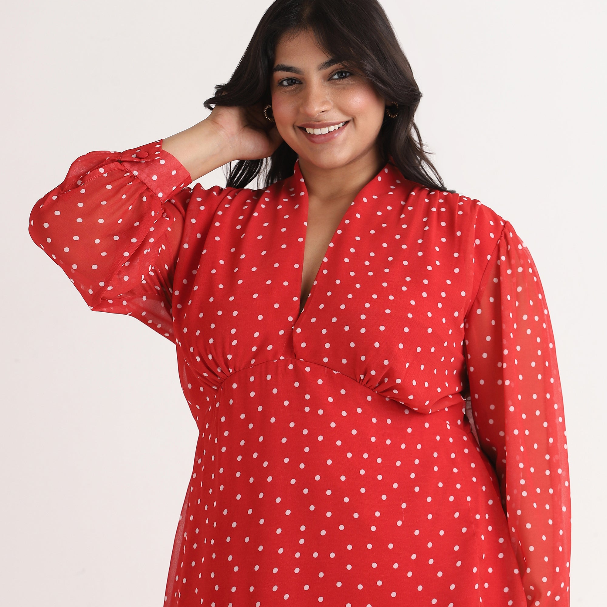 Polka Dot Printed V-Neck Top