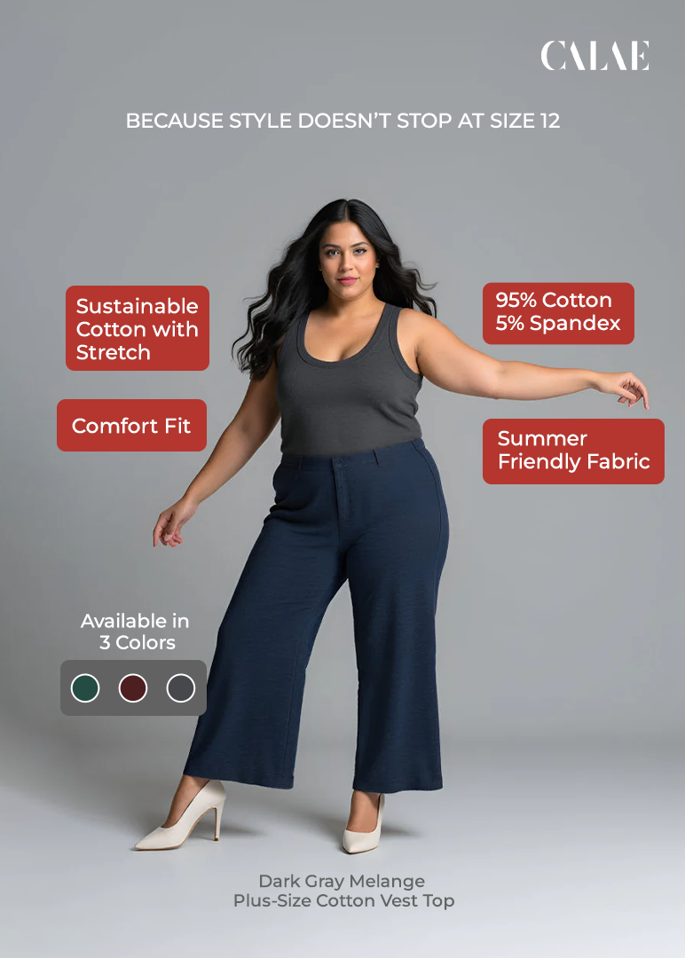Dark Gray Melange Plus-Size Cotton Vest Top