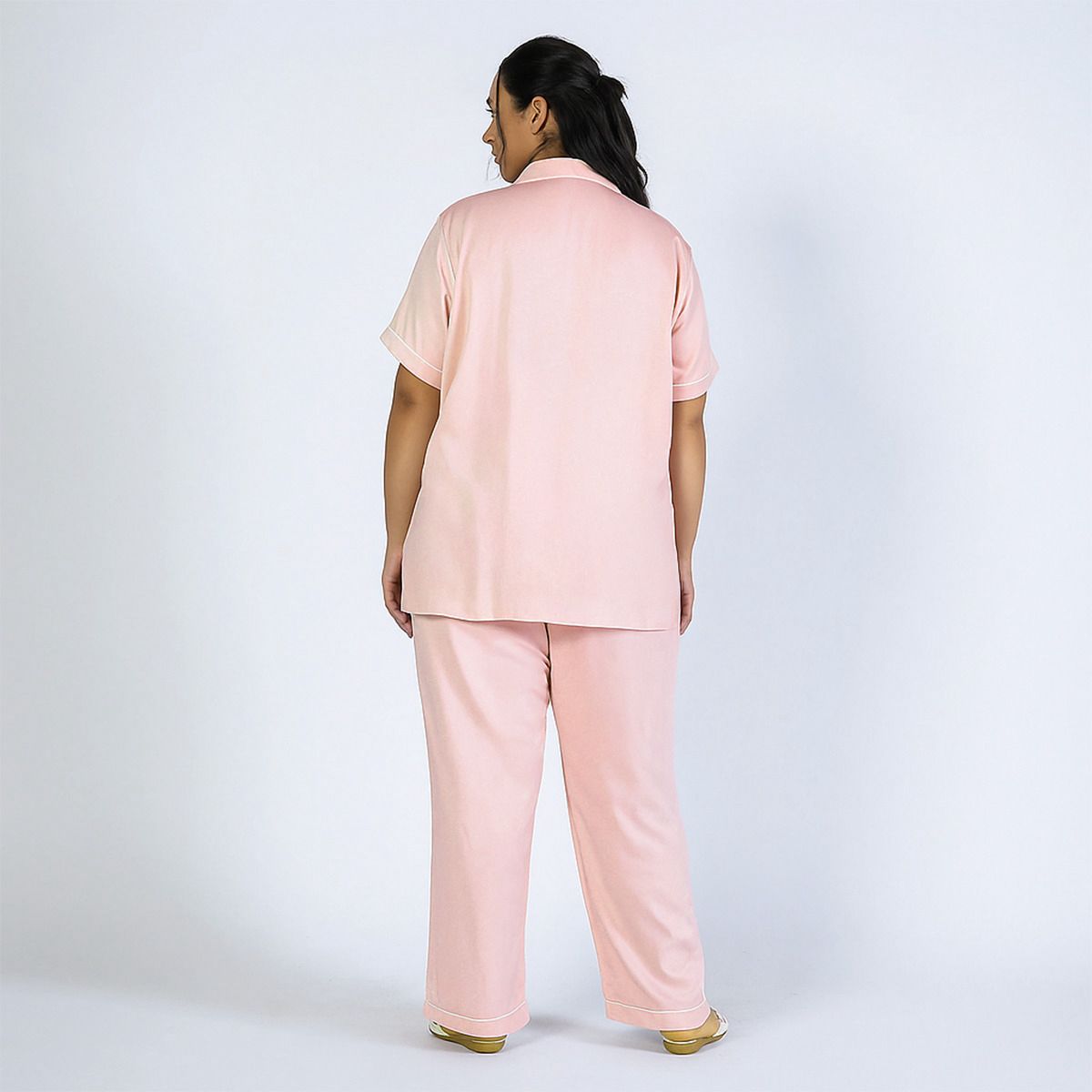 Plus Size Pink Cotton Jersey Embroidered PJ Set