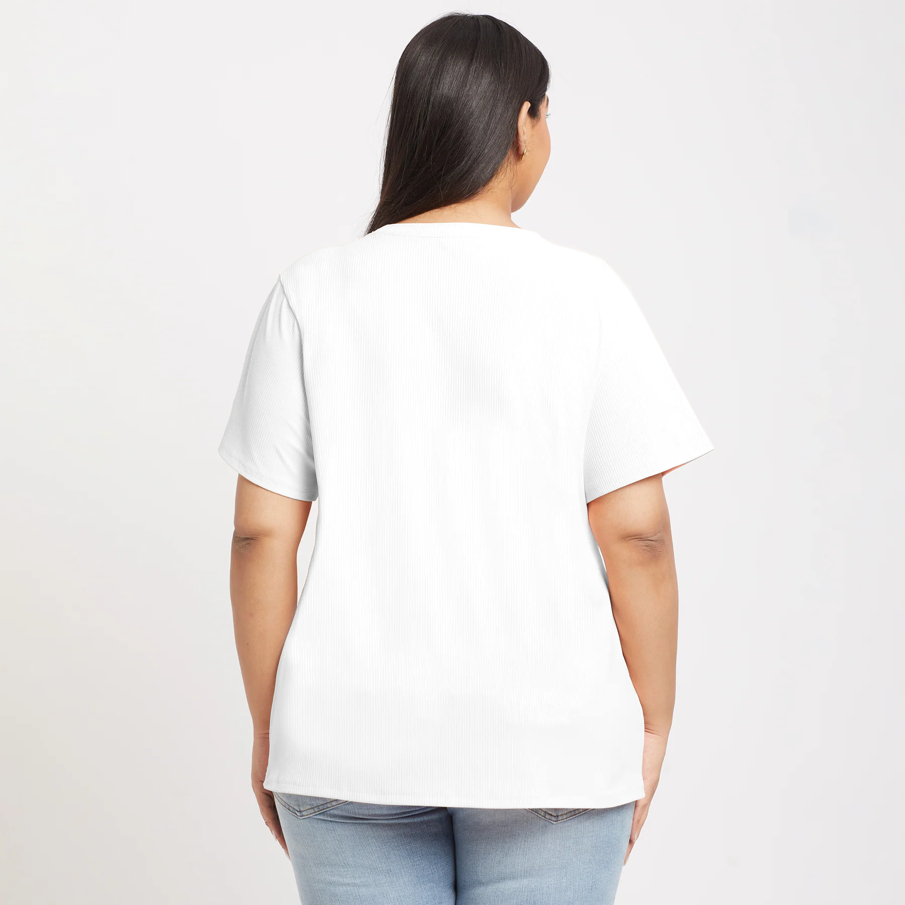 Plus Size White Papaya Embroidered Rib Tee