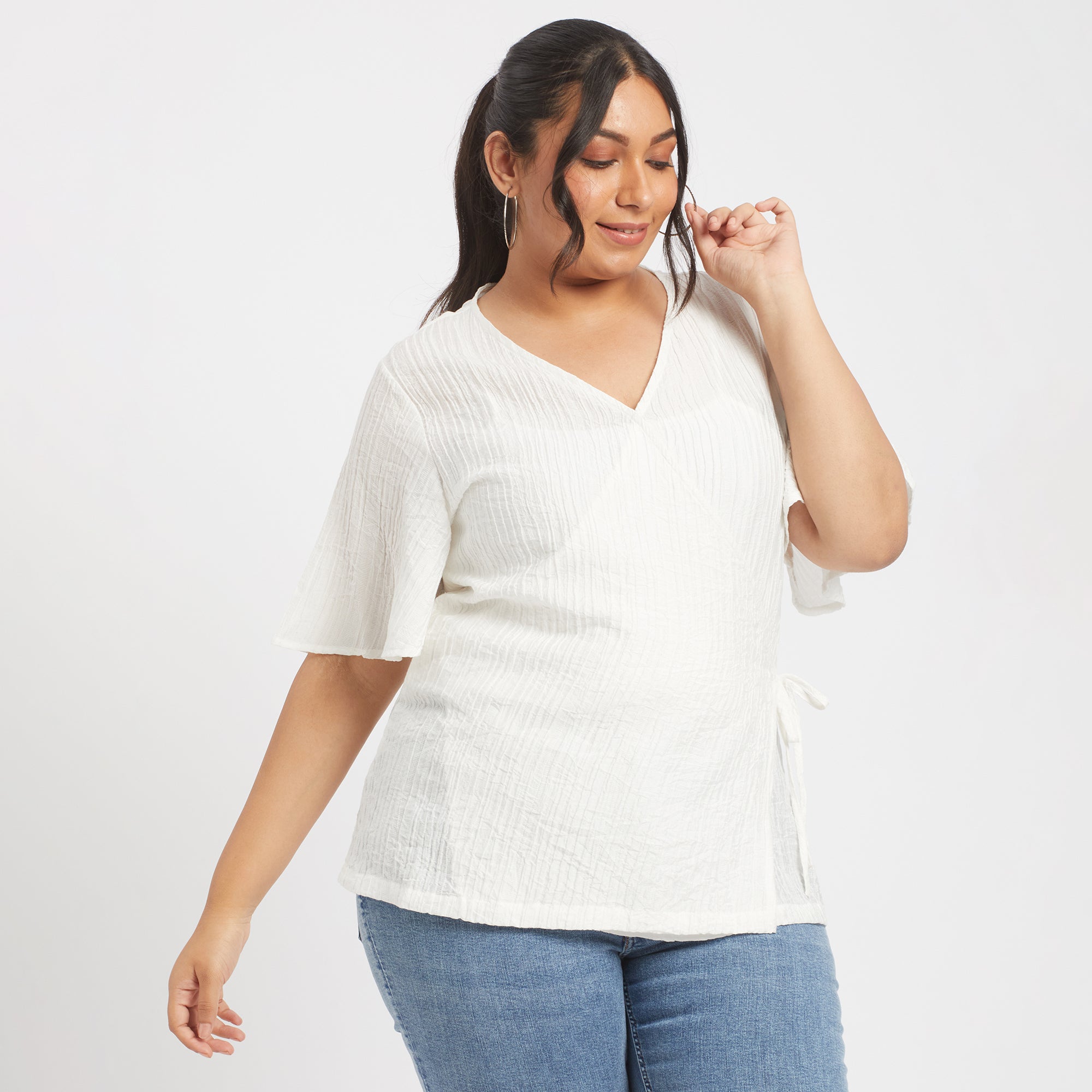 White wrap blouse plus size outlet