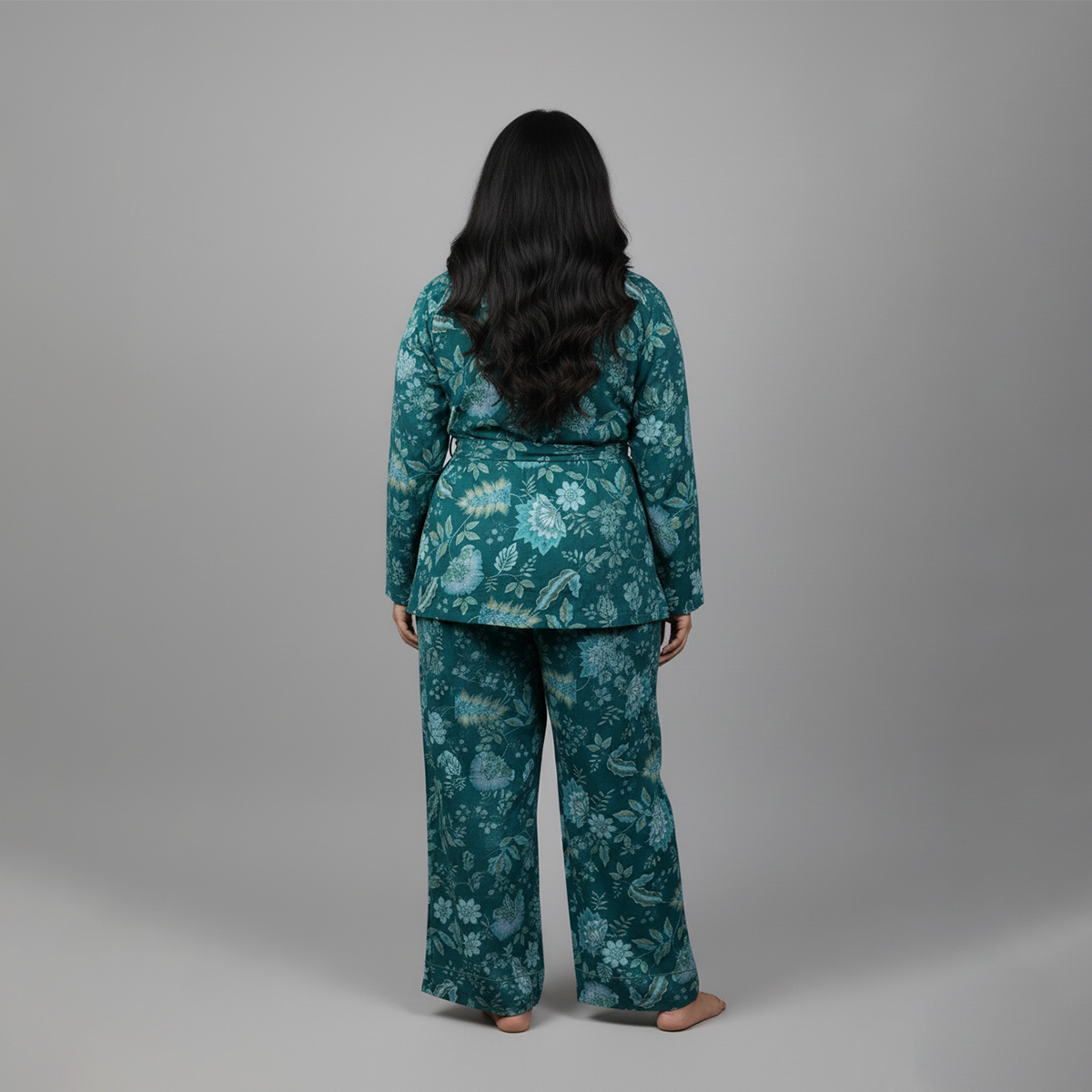 Plus Size Viscose Satin Floral Print Overlap PJ Set by CALAE | Sizes Available L to 7XL