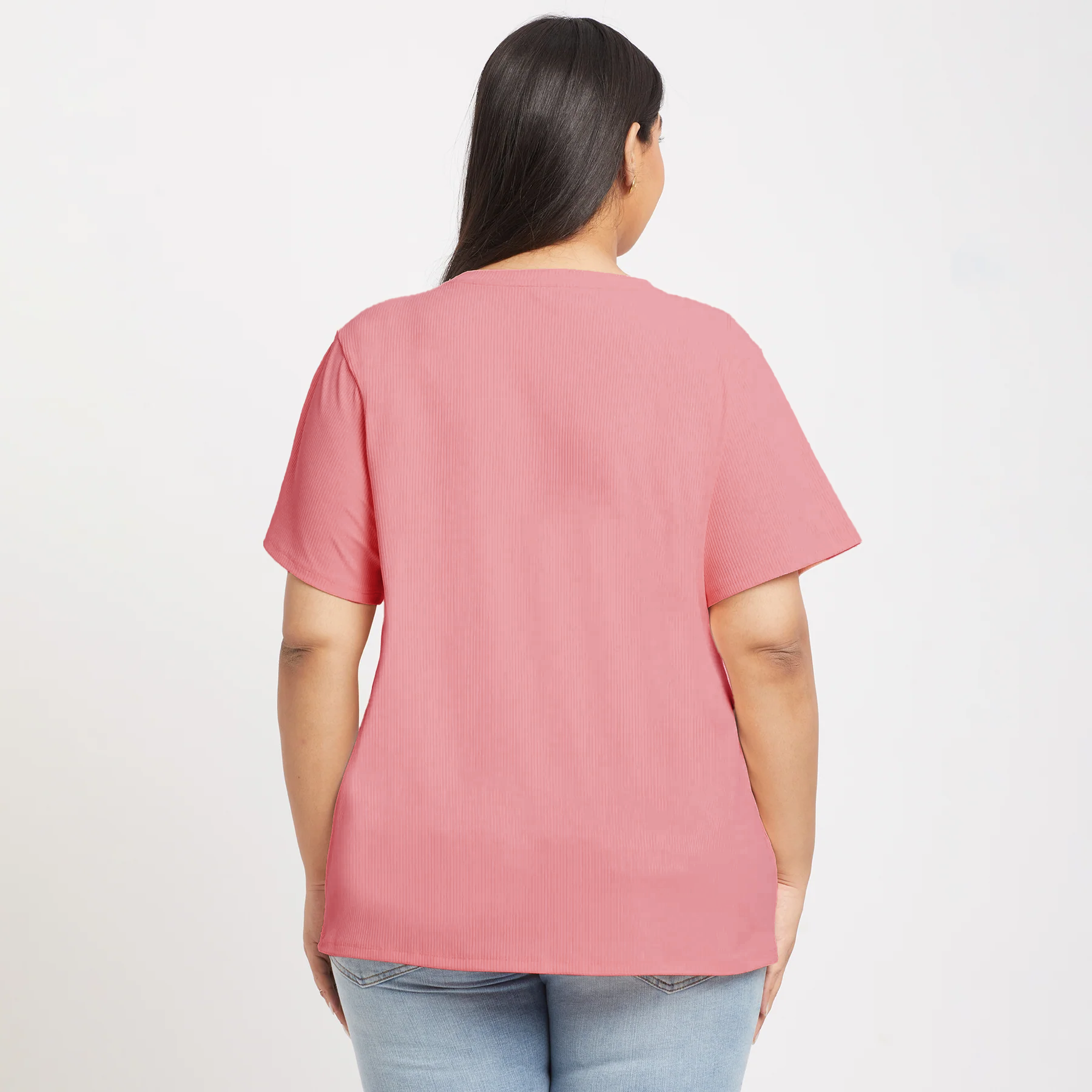 Plus Size Pink Crab Embroidered Rib Tee