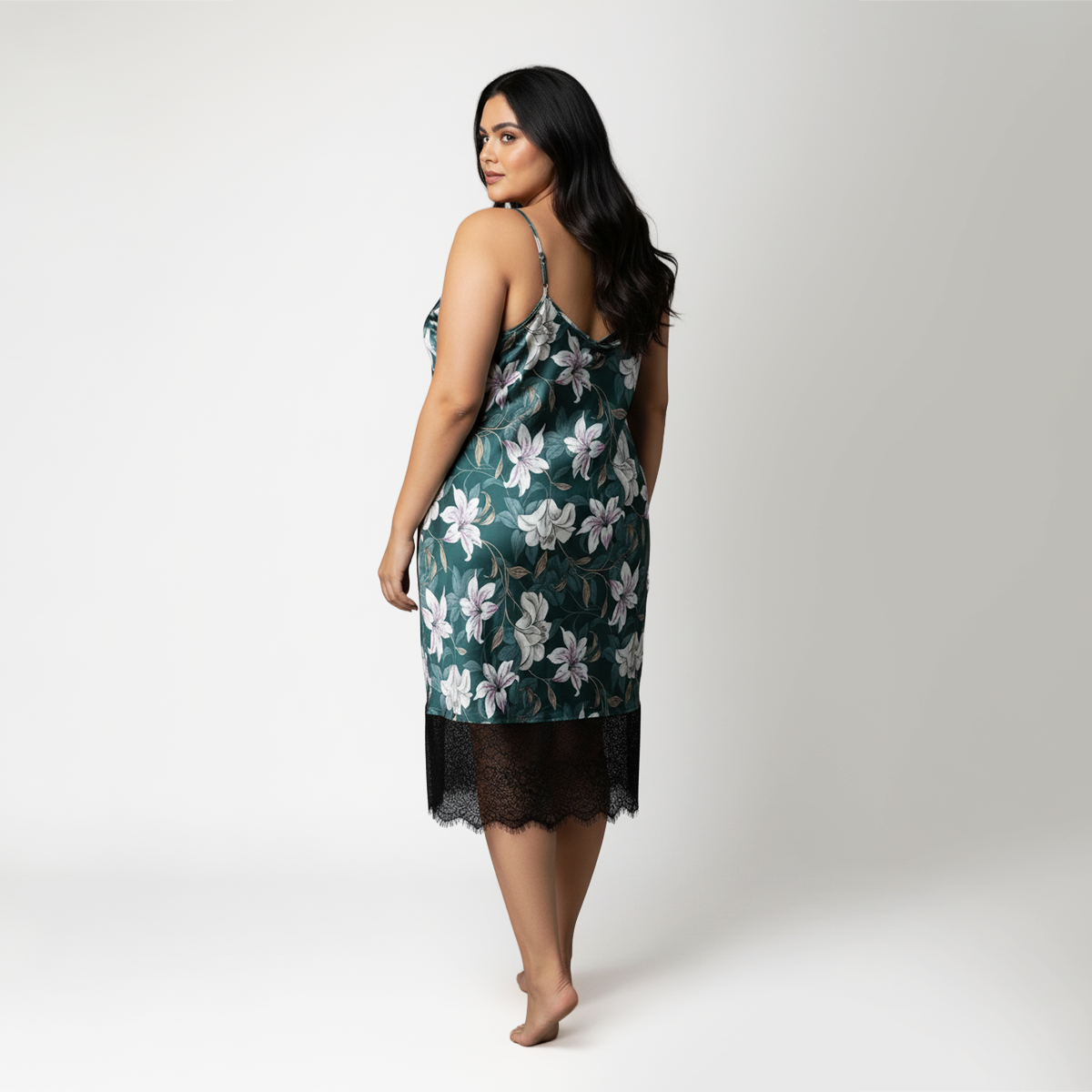 Plus Size Green Printed Satin Cowl Slip Dress and Robe Set by CALAE | Sizes Available L to 7XL