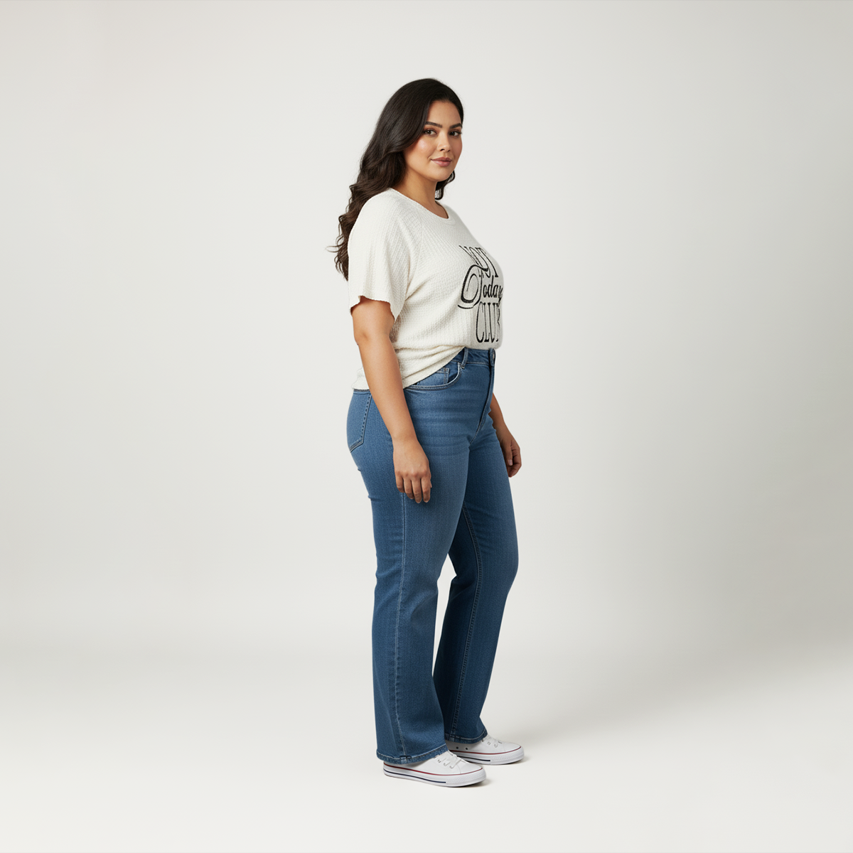 Plus Size Cream Textured Knit Chest Print Raglan Sleeves Top by CALAE | Sizes Available L to 7XL