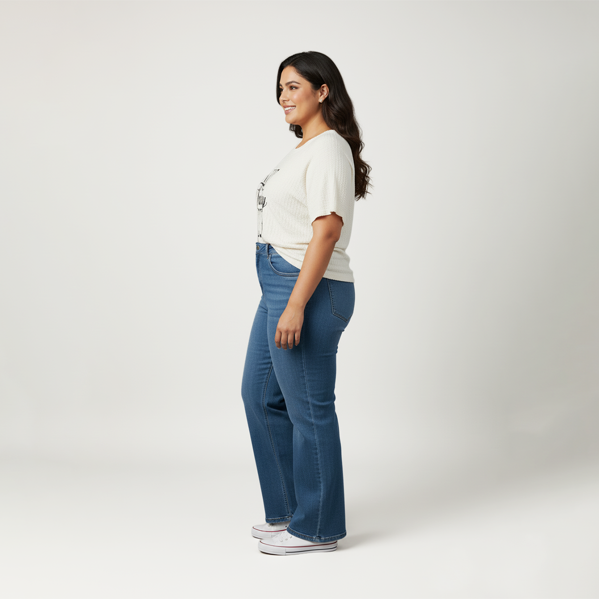 Plus Size Cream Textured Knit Chest Print Raglan Sleeves Top by CALAE | Sizes Available L to 7XL